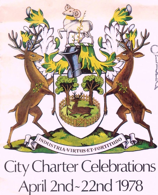 Arms of the City of Derby in England, issued to celebrate its royal charter as a city issued the year before.