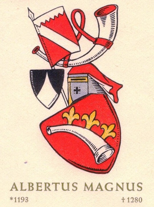 Arms of the medieval German scholar Albertus Magnus (1193-1280), from a first-day cover for the 1961 stamp issued in his honor by the West Berlin post office in their “Famous Germans” series.