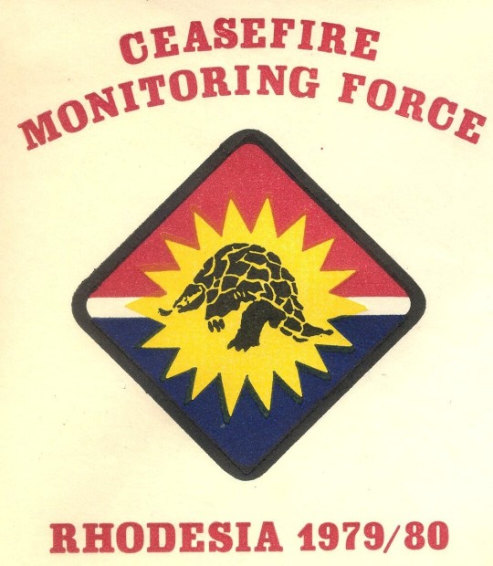 The sponsor of this cover is not clear, and it carries ordinary Rhodesian stamps and cancellations. But the postmark date (March 3, 1980) was the last day of the so-called Election Period, the final active phase of the Rhodesian Ceasefire Monitoring Force , whose operational patch this was.