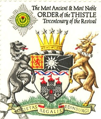 Sometimes the stamps themselves are of interest. This is a British commemorative stamp issued to honor a Scottish order of chivalry, used on a first-day cover in 1987.