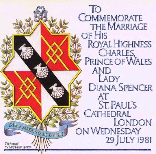 A beautiful rendition of the maiden arms of Lady Diana Spencer, on a commercially issued cover marking her 1981 wedding to Prince Charles.